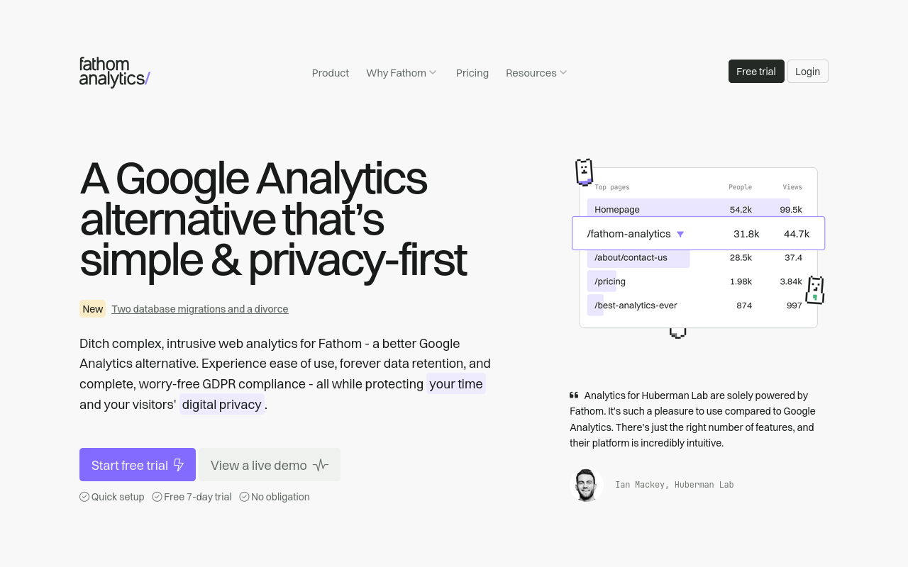 Fathom Analytics homepage screenshot